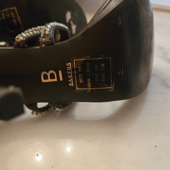 Bakers Brown Beaded Strappy Sandals Stiletto Heels - Picture 2 of 7